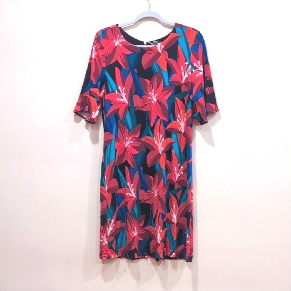 Tommy Bahama Petal Perfect Floral Shift Dress Multicolor Short Sleeve Womens L